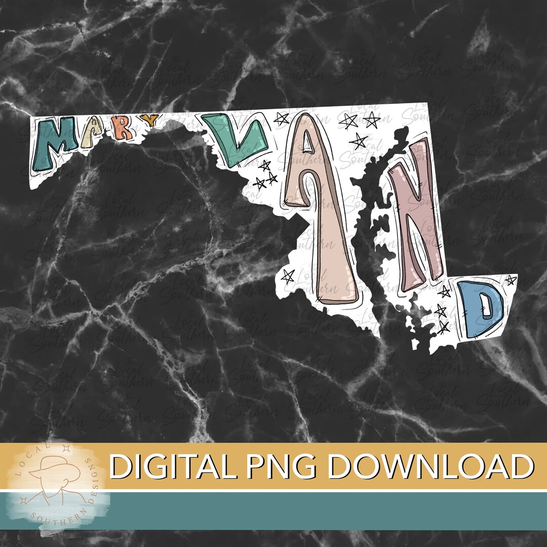 State Lettering Drawing DIGITAL Hand Drawn Lettering Retro State of Maryland PNG FILE - Etsy