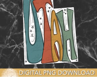 DIGITAL Hand Drawn Lettering Retro State of Utah  PNG FILE