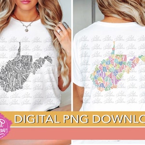 DIGITAL State of West Virginia Colorful Counties Hand Lettering / Color and Black & White 4 PNG FILES
