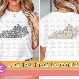 DIGITALE State of Kentucky Bunte Counties Handlettering / Farb- und Schwarzweiß-PNG-Dateien