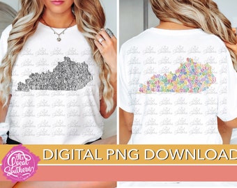 DIGITAL State of Kentucky Colorful Counties Hand Lettering / Color and Black & White PNG Files