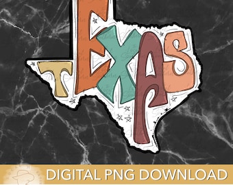 DIGITAL Hand Drawn Lettering Retro State of Texas  PNG FILE