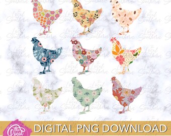 DIGITAL Chicken Flower Quilt Inspired Design // Barn Animal // Farm // Livestock PNG File