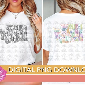 DIGITALE Bundesstaat Washington Bunte Grafschaften Hand Schriftzug / Farbe und Schwarz & Weiß 4 PNG-DATEIEN