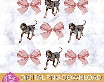 DIGITAL Coonhound Dog and Bows Coquette Hand Drawn / Watercolor / Tennessee Inspired PNG Files