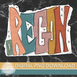 DIGITAL Hand Drawn Lettering Retro State of Oregon PNG FILE