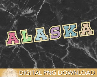 DIGITAL Varsity Letters Alaska Cotton Candy Pastel Colors with Glitter Style Outline  PNG FILE