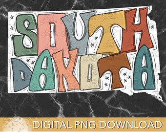 DIGITAL Hand Drawn Lettering Retro State of South Dakota  PNG FILE