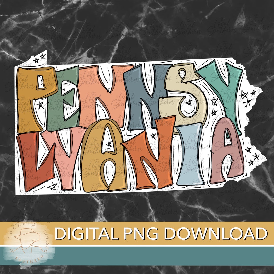 State Lettering Drawing DIGITAL Hand Drawn Lettering Retro State of Pennsylvania PNG FILE - Etsy