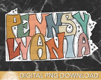 DIGITAL Hand Drawn Lettering Retro State of Pennsylvania  PNG FILE