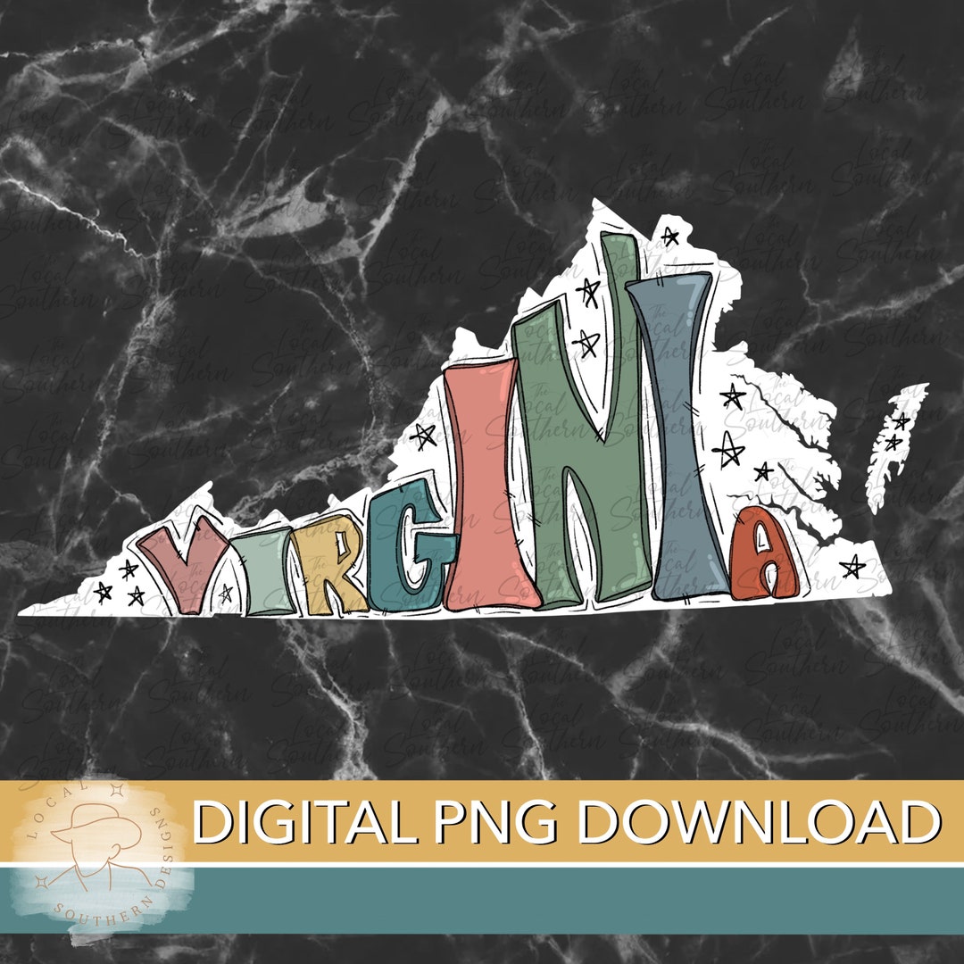 State Lettering Drawing DIGITAL Hand Drawn Lettering Retro State of Virginia PNG FILE - Etsy
