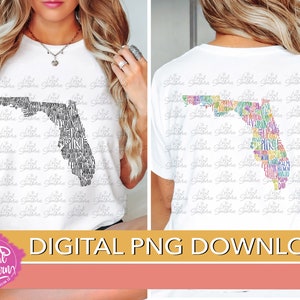 DIGITALE Bundesstaat Florida Bunte Grafschaften Hand Schriftzug / Farbe und Schwarz & Weiß PNG DATEIEN