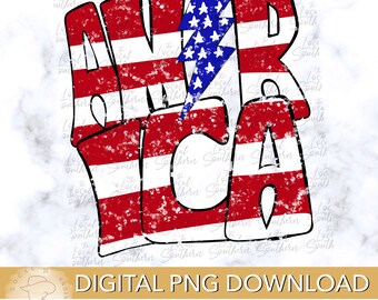 America Lightning Bolt PNG: Hand Drawn Stars and Stripes (Digital Download)