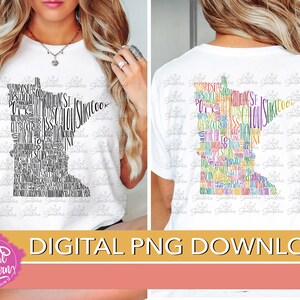 DIGITAL State of Minnesota Colorful Counties Hand Lettering / Color and Black & White PNG Files