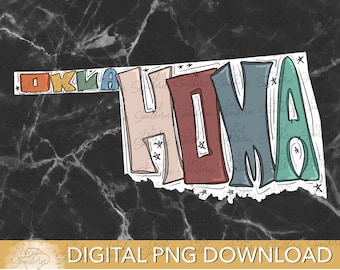 DIGITAL Hand Drawn Lettering Retro State of Oklahoma PNG FILE