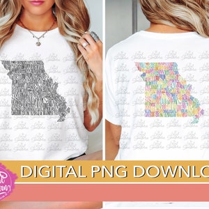 DIGITAL State of Missouri Colorful Counties Hand Lettering / Color and Black & White PNG Files