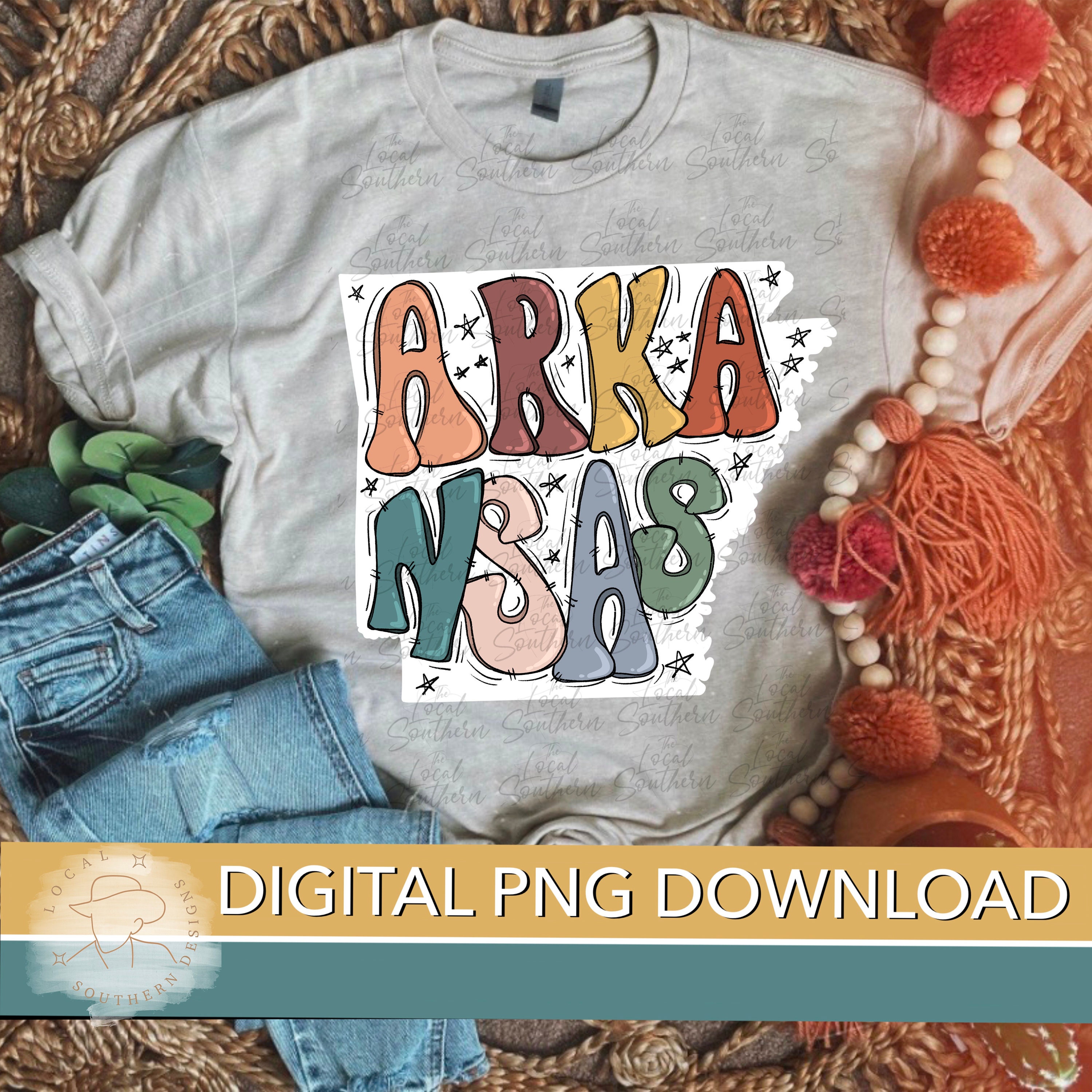 Arkanas Lettering DIGITAL Hand Drawn Lettering Retro State of Arkansas PNG FILE - Etsy