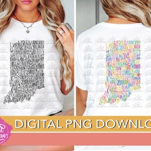 DIGITAL State of Indiana Colorful Counties Hand Lettering / Color and Black & White PNG Files
