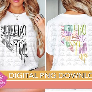DIGITALE Bundesstaat Nevada Bunte Grafschaften Hand Schriftzug / Farbe und Schwarz & Weiß PNG DATEIEN
