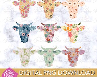 DIGITAL Cow Flower Quilt Inspired Design // Barn Animal// Farm // Livestock PNG File