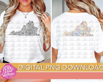 Virginia State Map Art: Colorful PNG Files (Digital Download)