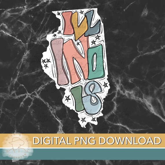 DIGITAL Hand Drawn Lettering Retro State of Illinois PNG FILE | Etsy