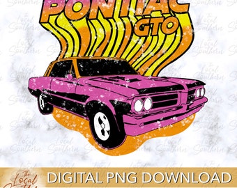 DIGITAL Distressed Vintage Retro Muscle Car // Pontiac GTO // Neon Colors PNG File