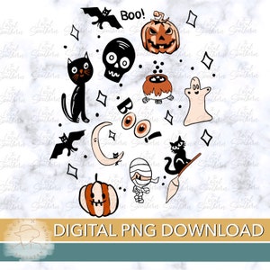 DIGITAL Halloween Tattoo Inspired Black Cat, Skulls, Bats, Pumpkins, Mummy, Caldron PNG File