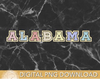 DIGITAL Varsity Letters Alabama Cotton Candy Pastel Colors with Glitter Style Outline  PNG FILE