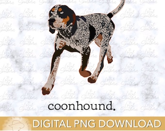 DIGITAL Hand Drawn Coonhound  with Coonhound  in Typewriter Lettering Underneath PNG File