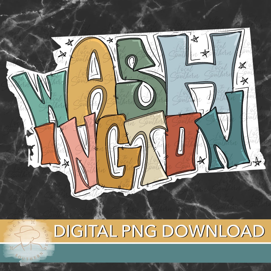 DIGITAL Hand Drawn Lettering Retro State of Washington PNG FILE - Etsy