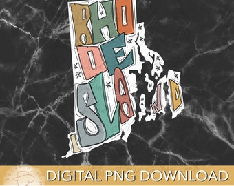 DIGITAL Hand Drawn Lettering Retro State of Rhode Island  PNG FILE