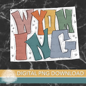 DIGITAL Lettrage Dessiné à la Main Rétro État du Wyoming PNG FILE