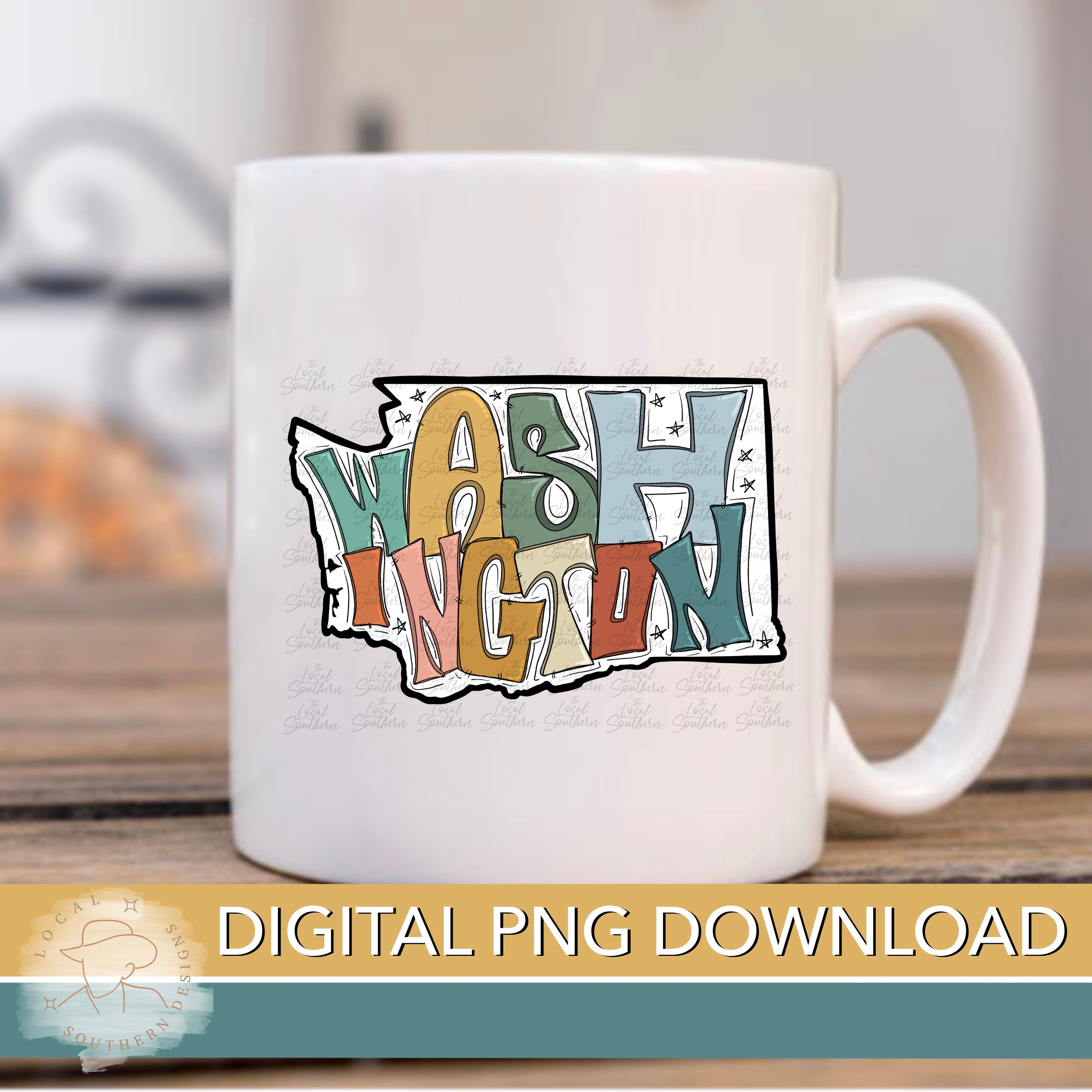 DIGITAL Hand Drawn Lettering Retro State of Washington PNG FILE - Etsy