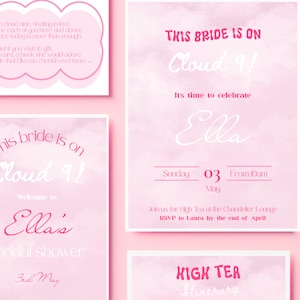 She's on Cloud 9 Dreamy High Tea Bridal Shower Hens Bachelorette Stationery Bundle EDITABLE TEMPLATE | Moana Made Marketing