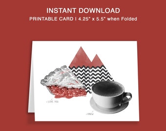 Liefdeskaart koffietaart | Afdrukbaar | Digitale kaart | Direct downloaden | Zwart Wit Rood | Blanco binnenkant | Opvouwbaar | Twin Peaks