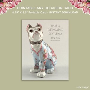 Carta Bulldog gentiluomo distinto / Stampabile / Carta digitale / Download istantaneo / Interno vuoto / Qualsiasi occasione / Pieghevole