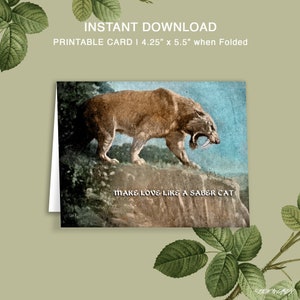 Tarjeta de San Valentín Sabre Cat inspirada en Skyrim / Imprimible / Tarjeta digital / Descarga instantánea / Color / Interior en blanco / Tarjeta de amor plegable