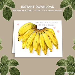 All the Peels for You Valentine's Day Bananas Card | Printable | Digital Love Card | Instant Download | Blank Inside | Foldable | Funny Pun