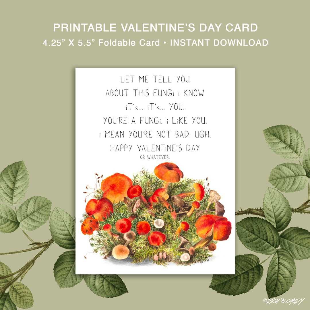 Funny Awkward Fungi I Know Valentine's Day Card | Printable | Digital ...