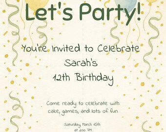 Watercolor Balloons Party Invitation
