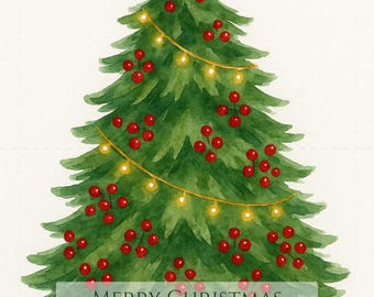 Watercolor Christmas Tree — elegant holiday card