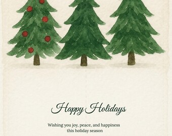 Watercolor Christmas Trees — playful holiday card