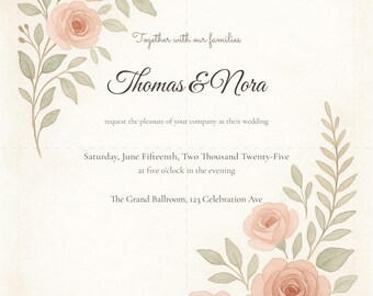 Blush Rose Garden Wedding Invitation