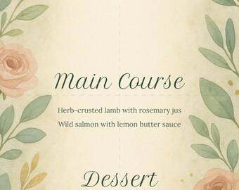 Watercolor Floral Border — elegant dinner menu