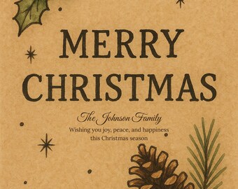 Rustic Holly & Pine Christmas Card