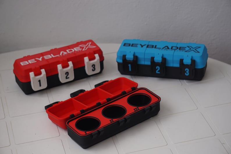 Beyblade 3 Slot Battle Top Organizer Box | Anime Spinning Top Holder | 3D Printed Gamer Storage image 3