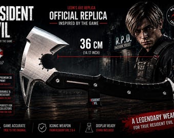 Resident Evil Inspired Leon Tactical Ax | 36cm 3D Printed Horror Game Replica Prop | Collector Display Cosplay Gift