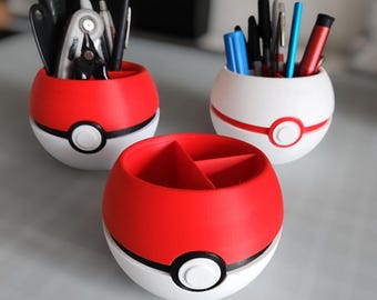 Pokéball pennenhouder | Pokémon-geïnspireerde bureau-organizer | 3D-geprinte pennenhouder | Bureau- en game-decoratie | Cadeau voor geeks