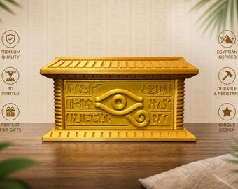 Yu-Gi-Oh!-inspirierter goldener Sarkophag-Kartenhalter | 3D-gedruckte Aufbewahrungsbox für Sammelkarten | Anime-Sammlervitrine